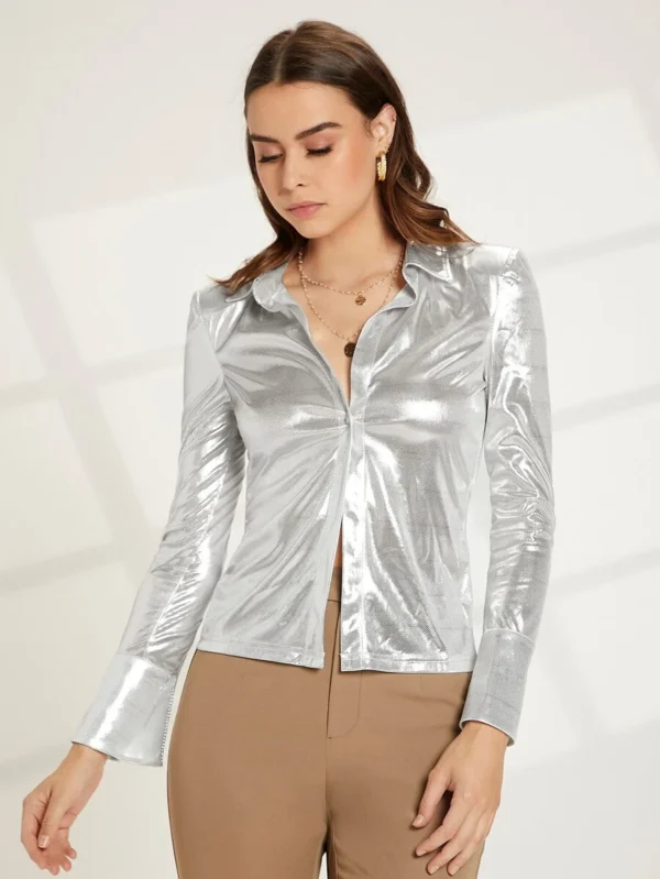 Blusa con botón delantero Liso Glamour - Imagen 2