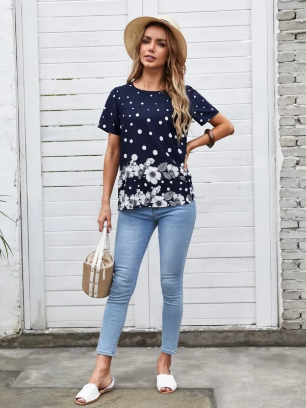 Blusa floral con puntos casual - Imagen 4