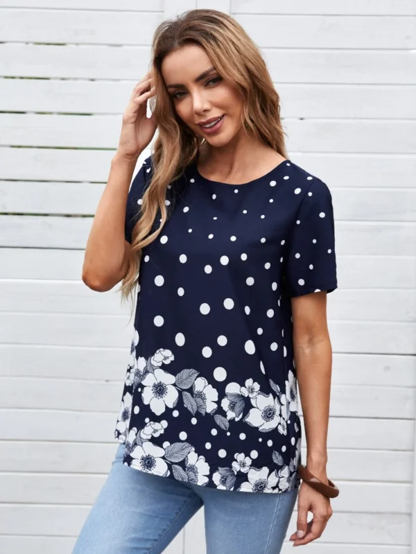 Blusa floral con puntos casual - Imagen 3